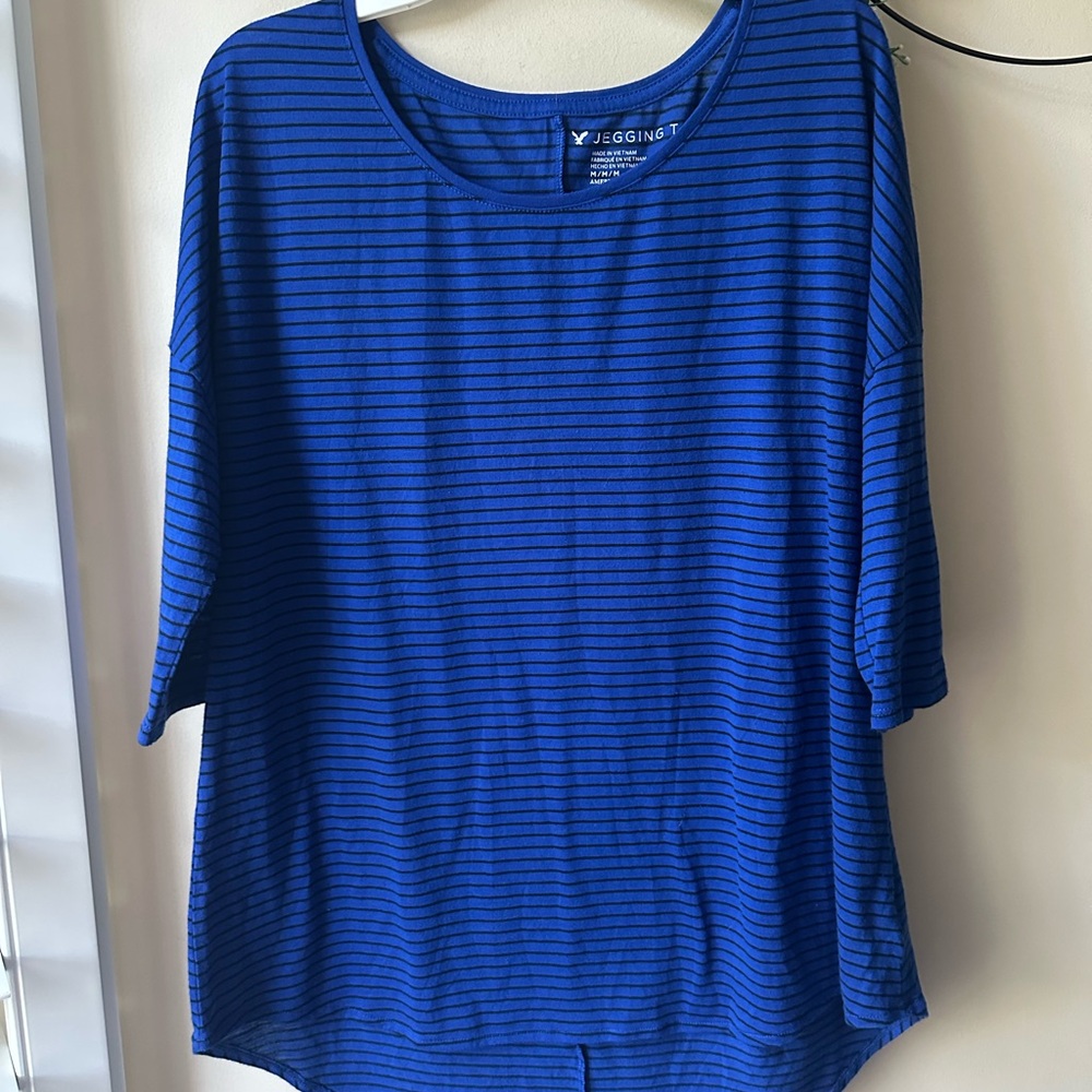 American Eagle Outfitters Women's Navy Striped Tee - Picture 2 of 6